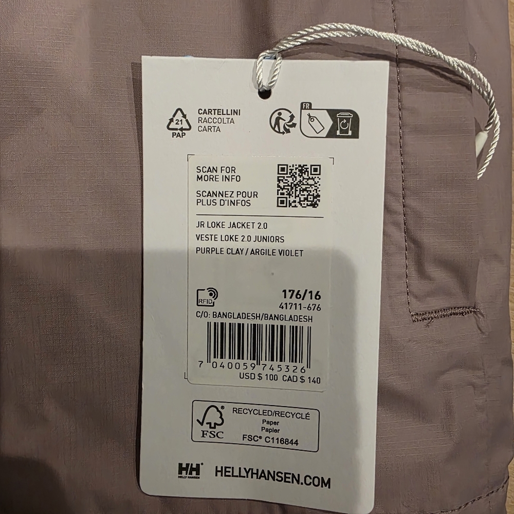 Helly Hansen JR Joke Light Purple Hooded Jacket Waterproof Shell - Picture 10 of 12